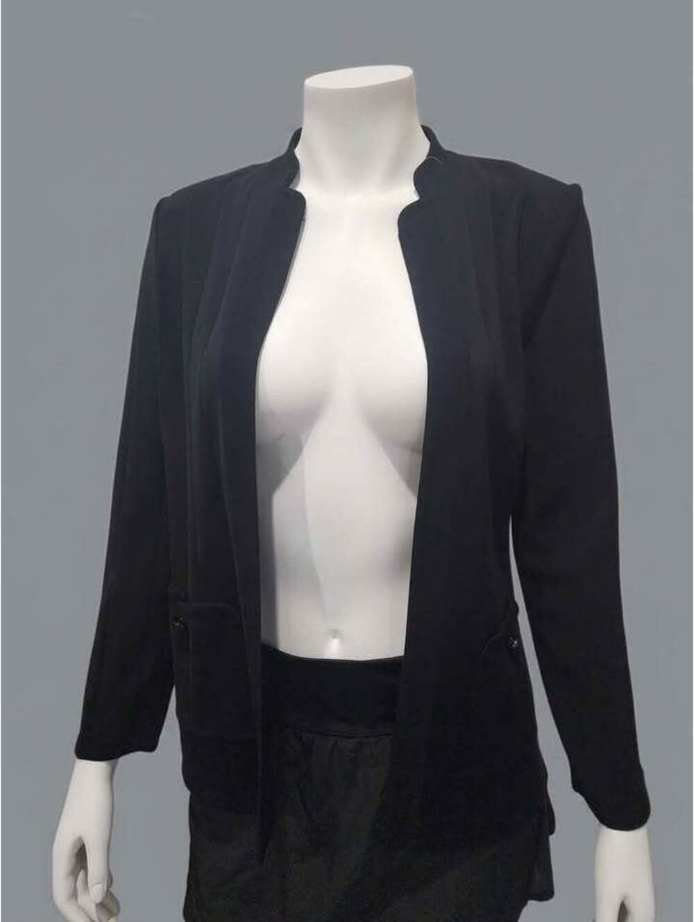 Ming Wang Black Ribbed Open Front Cardigan Jacket - Small